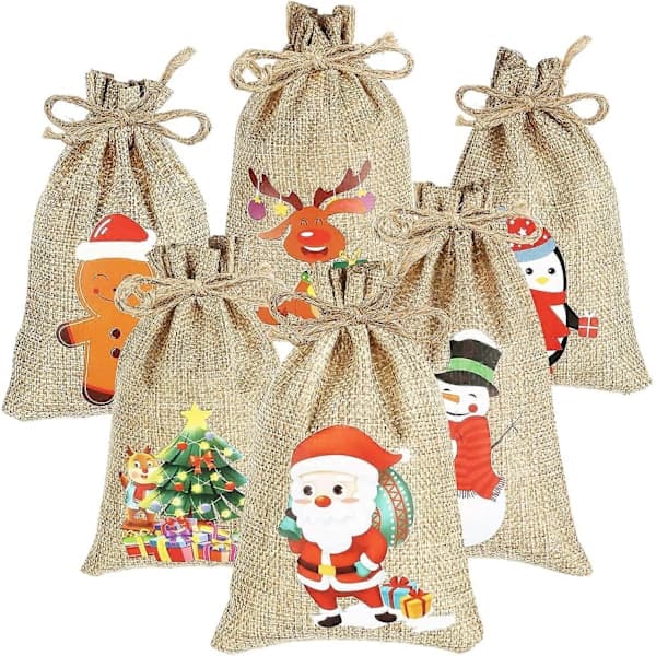 24 st juljutesäckar, jute linne dragsko julklappspåsar, snackspåsar, pysselpåsar, godispåsar