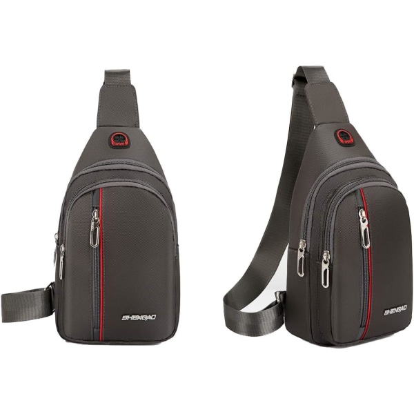 Liten Sling Kompakt Crossbody-väska Bröstaxel Resväska Casual Daypack för män Kvinnor med hörlurshål Vattentät (mörkgrå)