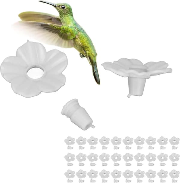 30 STK Kolibri Foderautomater Udskiftningsblomster, Farverige Kolibri Foderautomat Udskiftningsdele til de fleste Kolibri Foderautomater (Hvid)