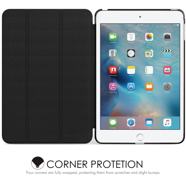 4 - Slim Lätt Smart Case Stand Cover med genomskinligt matt ryggskydd med Auto Wake/Sleep-svart