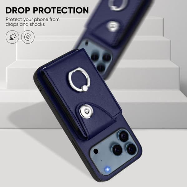 iPhone 17 Pro Cover med Kortlomme og Ringholder - PU med Snor