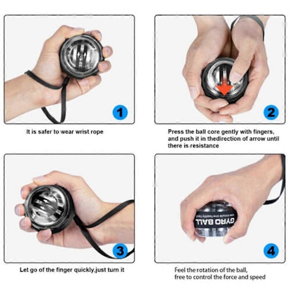 Gyro Ball Håndledstræner Legeret Stål Grip Ball Håndledsforstærker Arme Fingre Håndledstrænere Black with LED