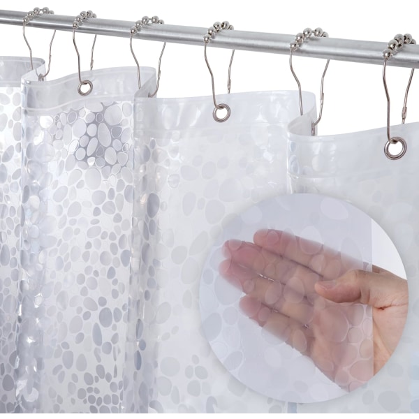 Heavy Duty 8G Shower Liner for Bathroom, Waterproof Vinyl Shower Curtain, 3 Magnets, Rustproof Mental Grommets - 3D Clear Pebbles Pattern, 72x72