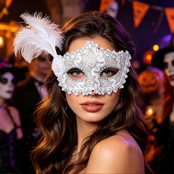 Venetiansk Halvmask för Kvinnor – Spets & Strass – för Halloween & Bal