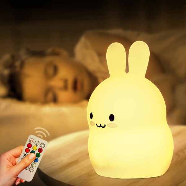 Nattlampa för barn i sovrummet Söt kaninlampa Baby Nattlampa 9 färger Ändrar mjukt silikon Squishy LED Touch-ljus med fjärrkontrolldekor