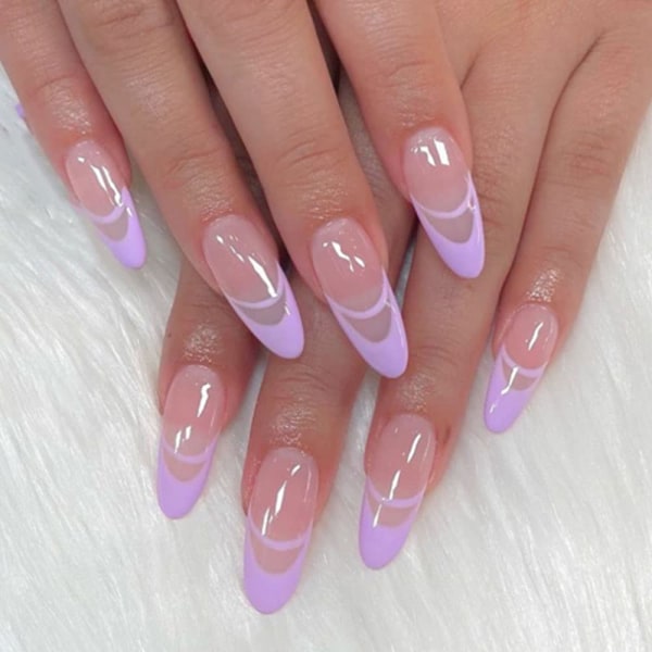 A set of 24pcs lilac simple French manicure + ordinary transparent glueBeauty and Health