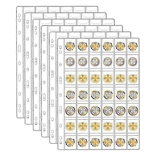 6 Ark Myntsamlingssider for Samlere, Myntsider, for Dollarsedler, Frimerker, 42 Lommer Per Ark