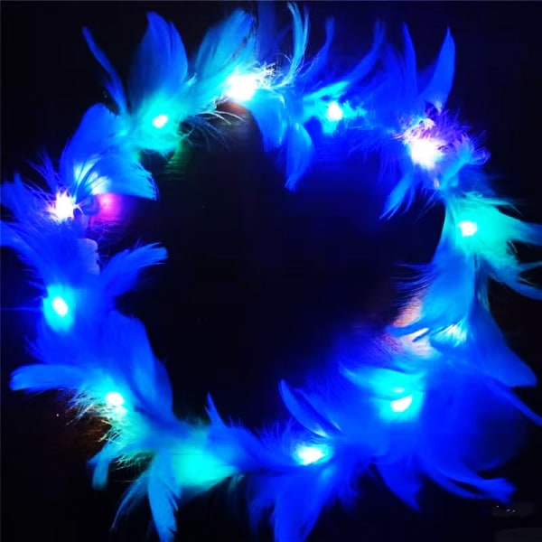 4-pack Flower Crown, Feather Crown Pannband lysande med 10 LED-lampor, Light Up Headdress med färgskiftande LED-lampor, Bröllopsfestfest