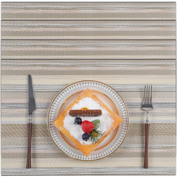 Set of 4 Easy Clean Dining Table Mats Heat Resistant and Washable Woven Vinyl Table Mat Mixed Beige