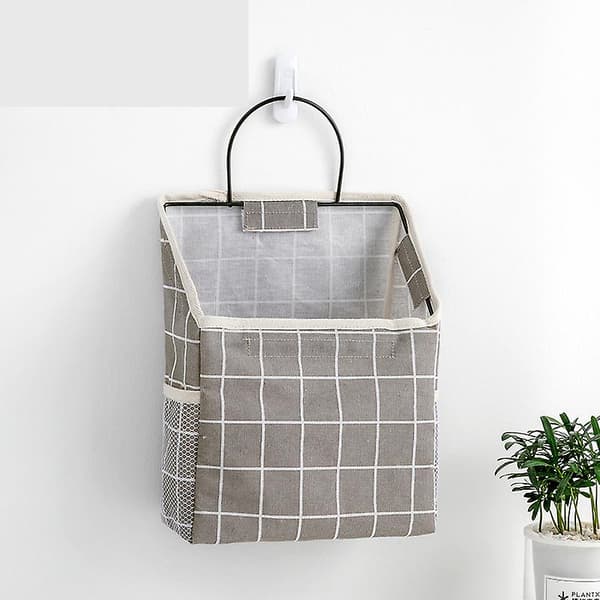 Vägghängande Organizer Väggförvaring Canvas Korg med Sidoficka i Mesh Dekorativ Organizer