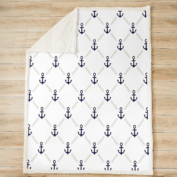Ankkuripeitto sänkyyn sohvalle lapsille, meriaiheinen ankkuri pehmeä peitto, meriseikkailu fleece sherpa -peitto, meriteemainen muhkea peitto, parivuode 80x60in 200x150cm
