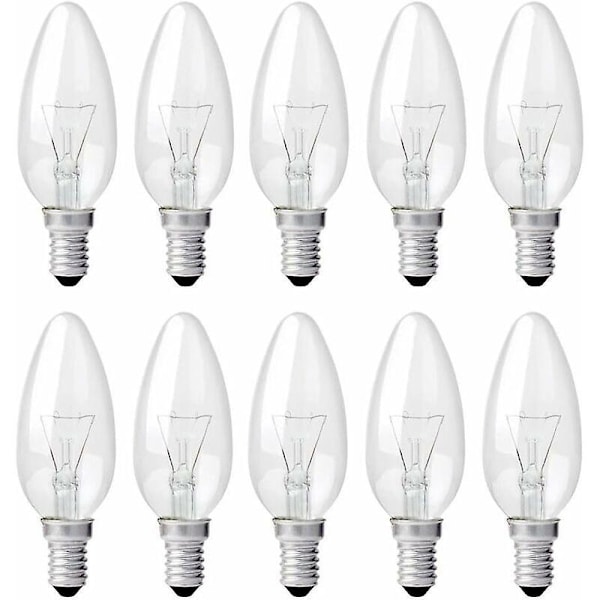 E14 Edison Skruv Ljuslampor, 40W Klara Glödlampor, Dimbara Glödlampor, Flamma Glödlampor, 10-pack