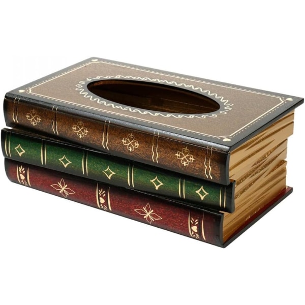 Elegant antika bokformade vävnadslådor i trä för arbetsrum, badrum i hemmet, vardagsrum, sovrum, bildekoration (Sienna)