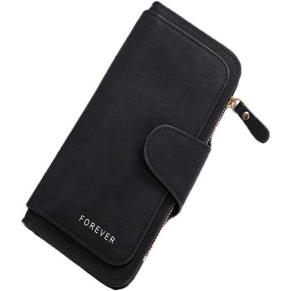 Lång läderplånbok för kvinnor, RFID-blockerande läderficka Plånbok Dam miniväska med ID-fönsterkort clutchväska multifunktionell plånbok dam svart