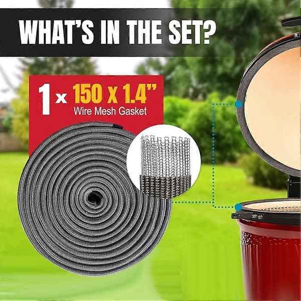Trådnetpakningssæt passer til Kamado Joe Classic - 150 tommer glasfiberpakningsudskiftningssæt - til Big Green Egg