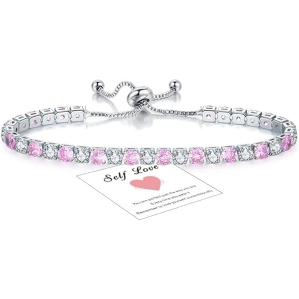 925 Sterling Sølv Tennis Dame Armbånd, Krystall Slider Armbånd Diamant Zirkonia Dame Armbånd Bursdagsgaver til Mamma Kvinner Søstre (Rosa)