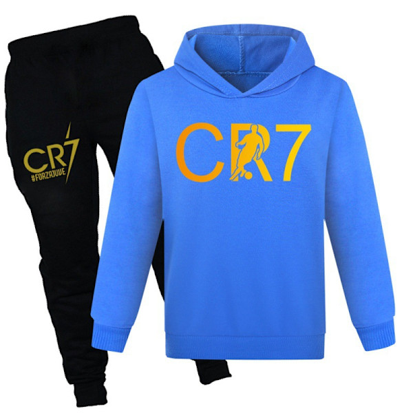 CR7 Ronaldo Børne Drenge Casual Træningsdragt Fodbold Hættetrøje Træningsbukser Pullover Outfit Rød Rød Ed 130 cm Navy blue-1 130cm