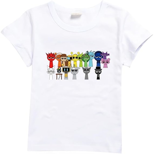 Sprunki T-shirt för pojkar barn Sprunki tröja för fans present figur tryckta småbarns t-shirts Sprunki Merch Studenttoppar White 140cm