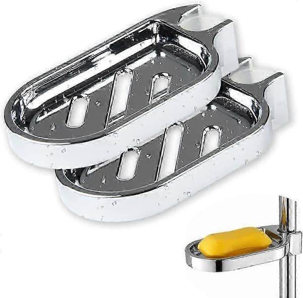 2 stk. Clip-on sæbeskål til bruserstang og stigrør 22 mm sølv justerbar badeværelsesgadget