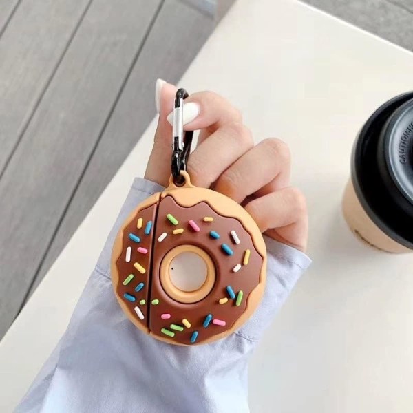 Sød etui til Airpods 1, 2, 3D Donut Design silikoneetui beskyttende stødsikre covers med nøglering til Airpods øretelefoner