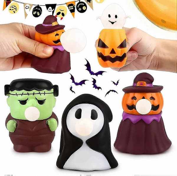 Halloween-tema Squishy Leker 4-pakning Klemme Stressavlastning Festgaver til barn