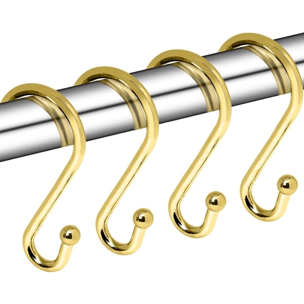 Duschdraperikrokar, set med 12, rostsäkra duschdraperikrokar Ringar, Slitstarka S-formade krokar Galgar för duschdraperier, köksredskap (guld)
