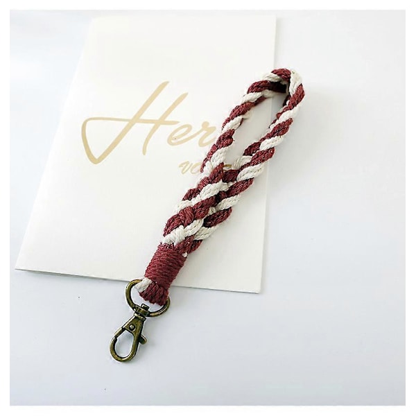 Handvävda Boho Macrame Nyckelringar Charm Bilnyckel Dekoration Armband Lanyard vinröd