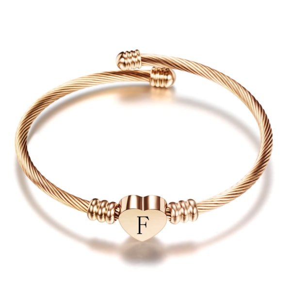 Rose guld Hjärta initialer Armband-A-Z rostfritt stål graverade berlock armband, kvinna flicka smycken Födelsedagsfest present