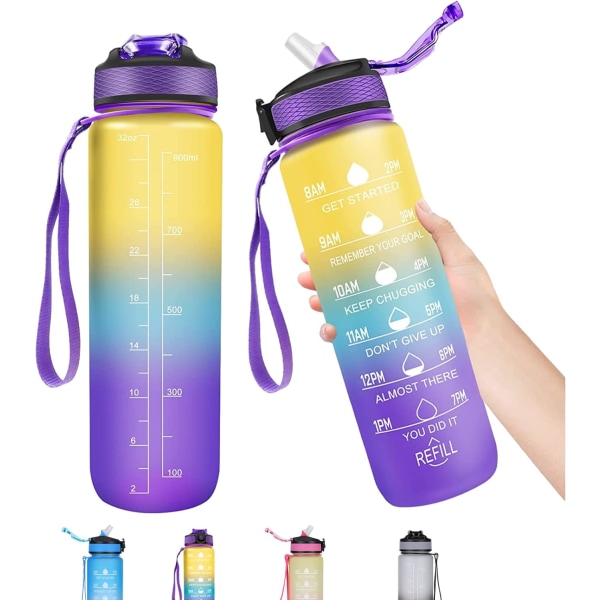 1L sportvattenflaska med motiverande tidsmarkör och BPA-fri PC-icke-giftigt material, perfekt för cykling, sportcamping