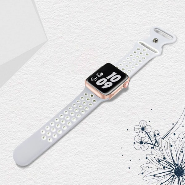 Kompatibel med Apple Watch Band Herr Damer, Andas Silikon Sport Ersättningsarmbandsrem för storlek: 42/44/45/49 mm//Silver Platinum & Pure White