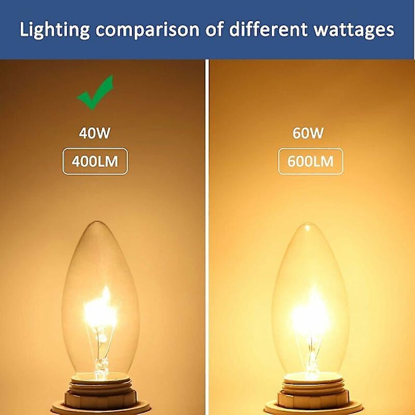 E14 Edison Skruv Ljuslampor, 40W Klara Glödlampor, Dimbara Glödlampor, Flamma Glödlampor, 10-pack