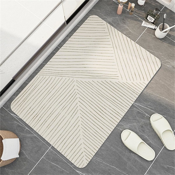 Diatomite Stone Bath Mat Anti-Skid Anti-Mildew Quick Dry Washable Minimalist Line Super Absorbent Diatomite Stone Floor Mat Rubber Bathroom Mat