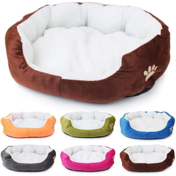 Husdjurssäng för katter och små medelstora hundar med rund eller oval donutkudde, häckande säng, kaffe, 50 * 40, B