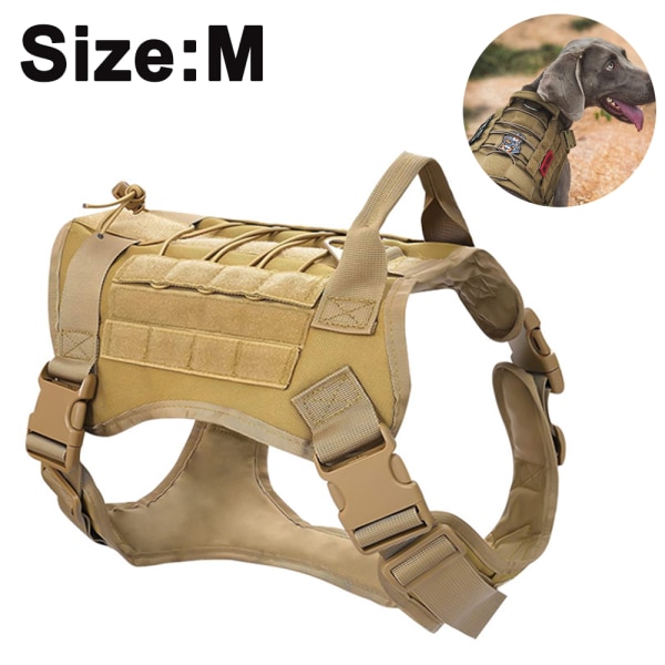 Taktisk hundsele utan drag, reflekterande militärhundsele med handtag, servicehundväst för träning-Khaki storlek M
