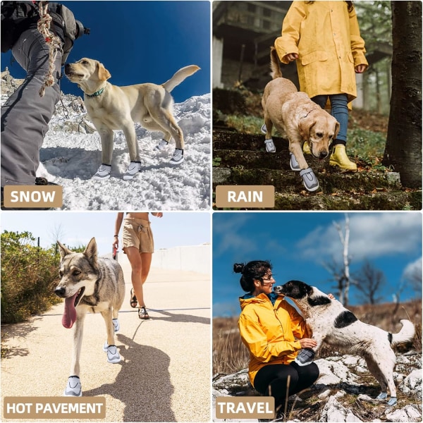 Hundstövlar Andas hundskor för het trottoar, värmebeständiga hundskor med reflekterande remmar, valptassskydd för vandring Grå storlek 4