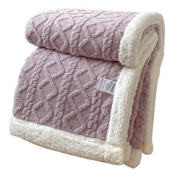 Vinterfortykket pledd, dobbeltsidig lo, plysj, tolags 3D-jacquard, ensfarget, kontorlur, sovesal, hjemmeseng, sofa, reise, koselig, varmt pledd purple 2x2.3m