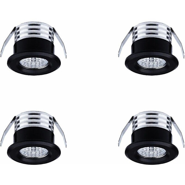 Sæt med 4 mini forsænkede LED-spots, 3 W, koldt hvidt lys, sort