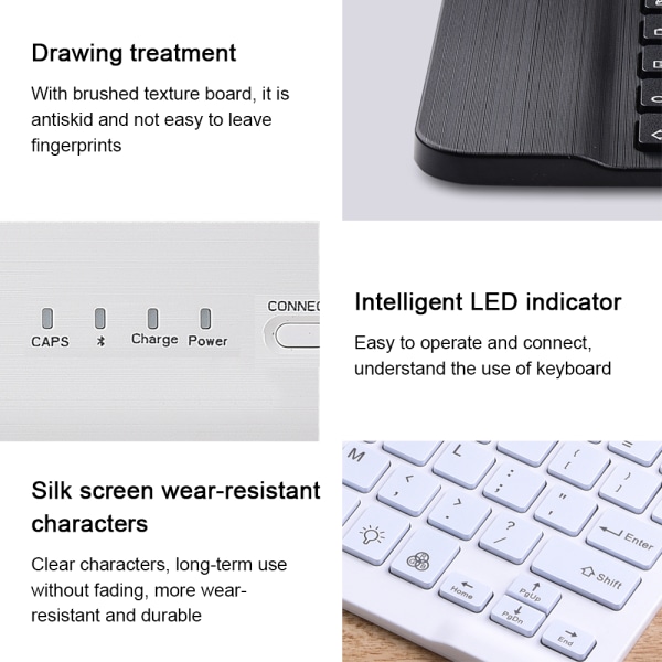 Universal Slim Portable Wireless Bluetooth 7 Colors Bakgrundsbelyst tangentbord med inbyggt laddningsbart batteri - 8 tums vit bakgrundsbelysning