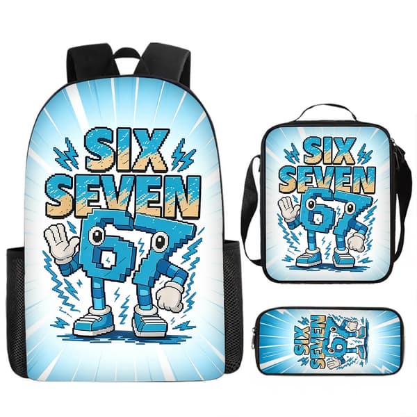 Six Seven Kids Backpack, Spacious School Bag for Students, Casual School Backpack with Storage Compartments*Three-piece set*4 4