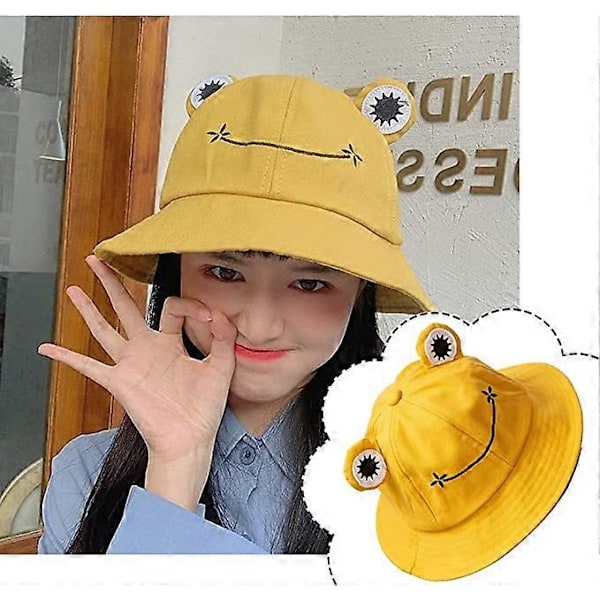Damfiskehatt Groda Sol Unisex Hink Vikbar Utomhus Sommar för Camping Vandring Fiskegul