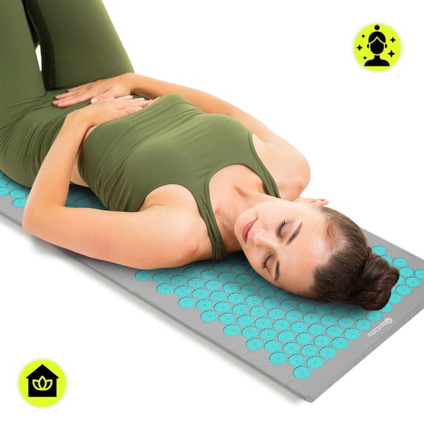 HyperMotion Acupressure Mat XL 130 cm with Pillow & Case, Grey/Mint