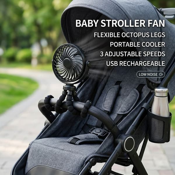 Bærbar fleksibel stativvognsventilator, USB genopladelig mini-blæksprutteventilator, ultra-stille, velegnet til bilsæder og rejser.