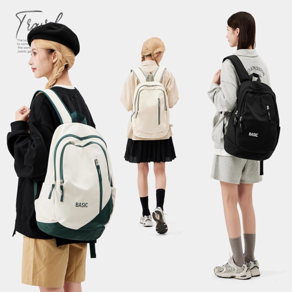 Lätt, söt resebokväskor för tonårsflickor, Ryggsäck för estetiska studenter, Enkel gymnasieväska för pojkar, Casual Daypack College-ryggsäck (vit)