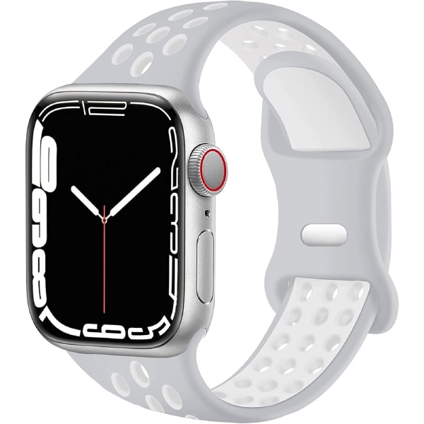 Kompatibel med Apple Watch-rem for menn og kvinner, pustende silikon sportsarmbånd for erstatningsreim for størrelse: 42/44/45/49 mm // Sølv platina og ren hvit