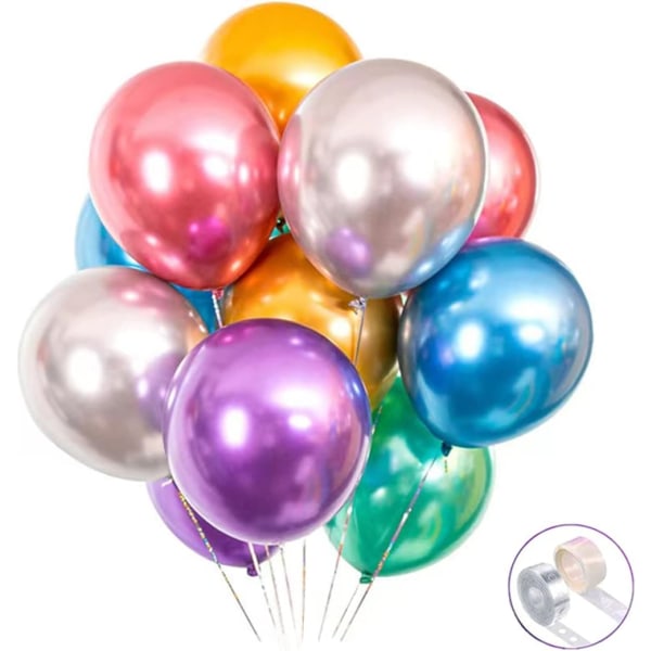 Färgglada festballonger 100 st 12 tums krom metalliska heliumballonger för födelsedagsfestdekoration och valvdekoration Bröllopsfödelsedag Baby Shower