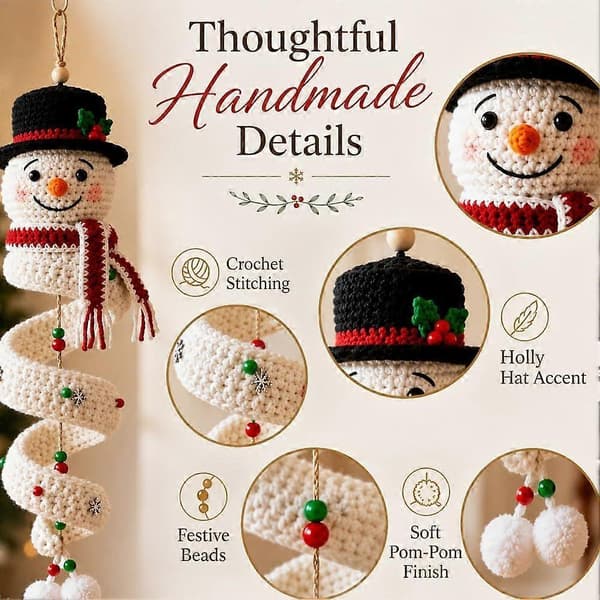 Crochet Snowman Spiral Hanging Ornament DIY Kit, Beginner-Friendly Christmas Knitting Set with Tutorial, Handmade Holiday Wall Window Porch