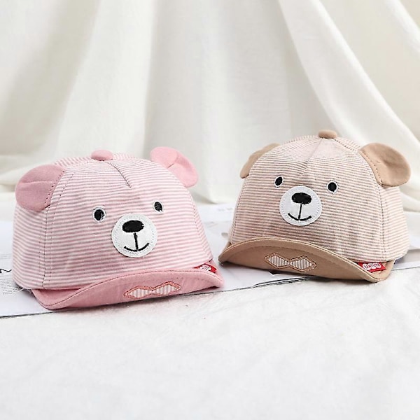 Vauvan söpö baseball-lippis, karhu, raidallinen aurinkohattu, pehmeä puuvillainen vauvan hattu (beige)