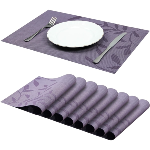 Set med 8 tvättbara PVC värmebeständiga halkfria bordstabletter för matbord Lila 45×30 cm