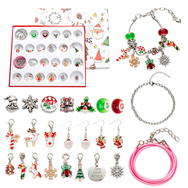 Christmas 2024 Ornaments Advent Calendar - Creative Kids Bracelet Ornaments 24 Compartment Calendar Christmas Day Surprise Blind Box Set