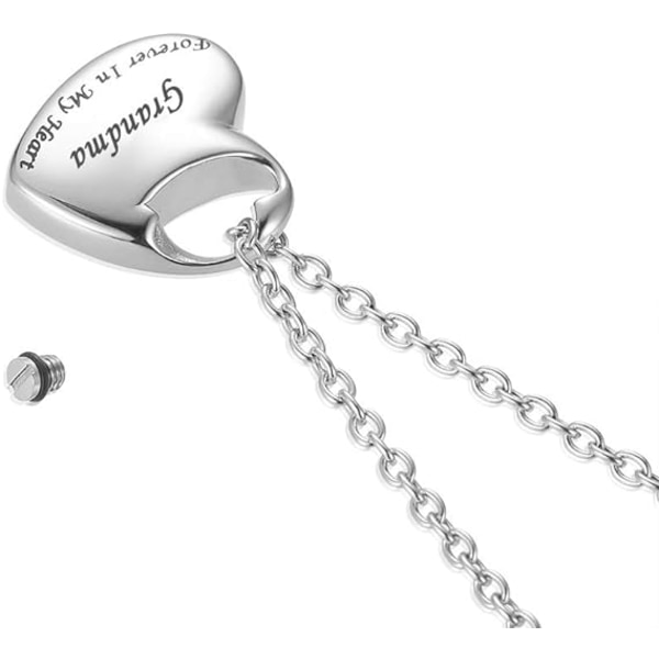 1 st-Mormor-Kremering Urn Halsband för Ashes Urn Smycken, För evigt i mitt hjärta Utskuret minnessak i rostfritt stål Vattentätt minneshänge
